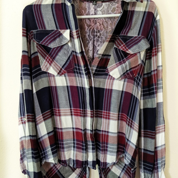 Sam Edelman 'Riley' Lace Back Plaid Shirt - Picture 4 of 8